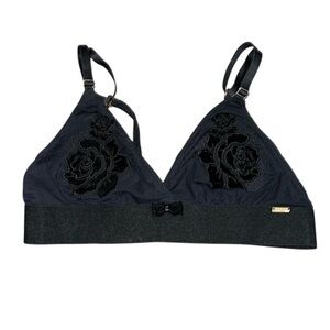 Black Triangle Bralette and matching underwear with Floral Appliqués